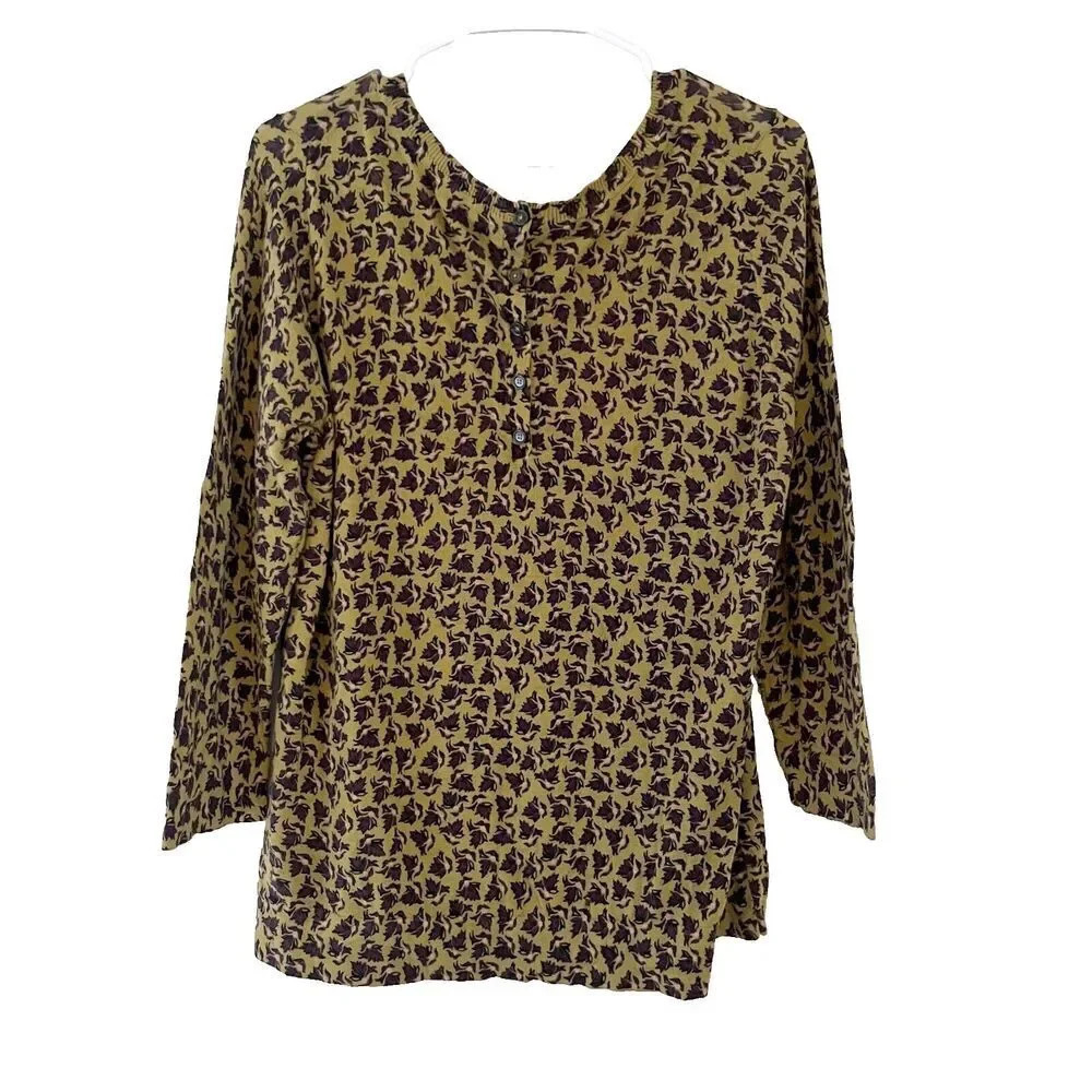 Ann Taylor Loft Womens Cardigan M Sweater Knitted Floral Long Sleeve Gold Purple